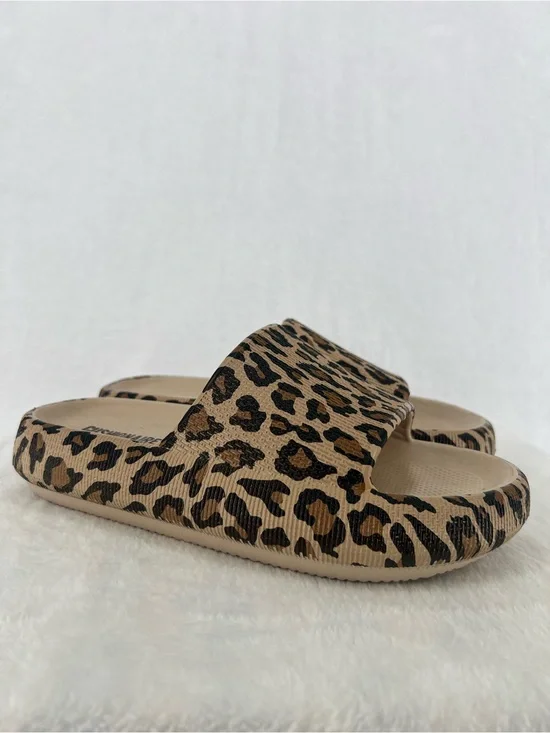Cushionaire Feather Foam Slides Leopard New Sz 8 Comfy Cloud Cushion Shower Spa