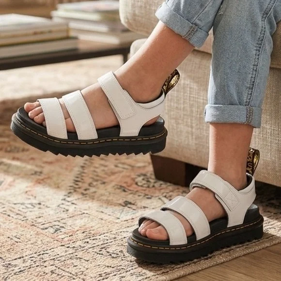 Dr. Martens White Sandals with Black Soles