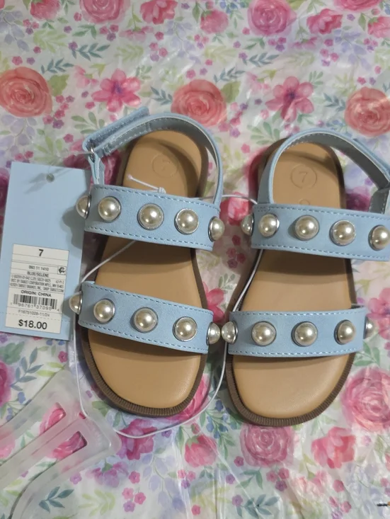 Cat & Jack Light Blue Pearl Strap Girls Sandals