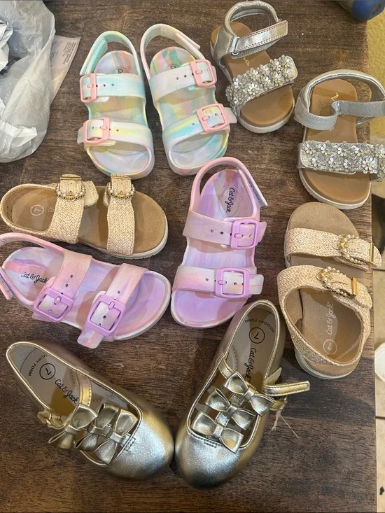 Cat & Jack Pastel Multi & Pink Buckle Sandal Set for Kids lot