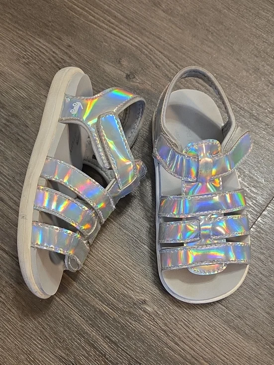 See Kai Run • Girls' Holographic Silver Sandals with Adjustable Velcro Straps
