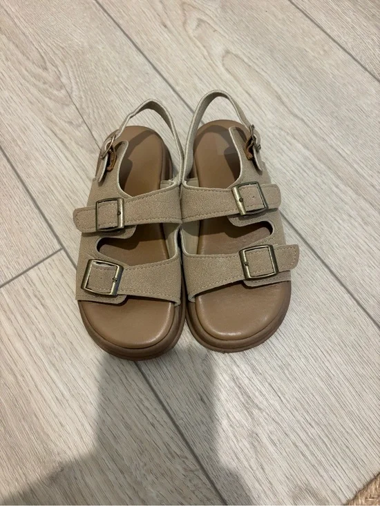 Kids Beige Buckle Sandals with Adjustable Straps