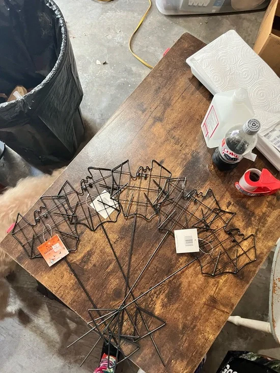 Black Metal Spider & Bat Halloween Yard Stakes - Party Decor set of 5