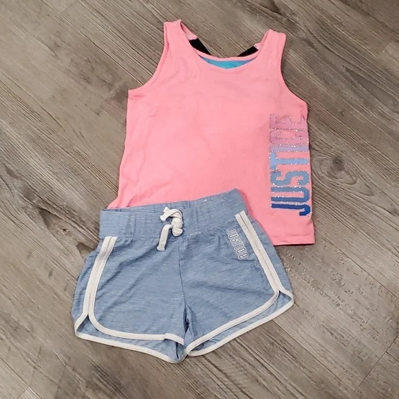 Justice Sporty Tank Top with Built in Bra and Matching Shorts Set Size 8