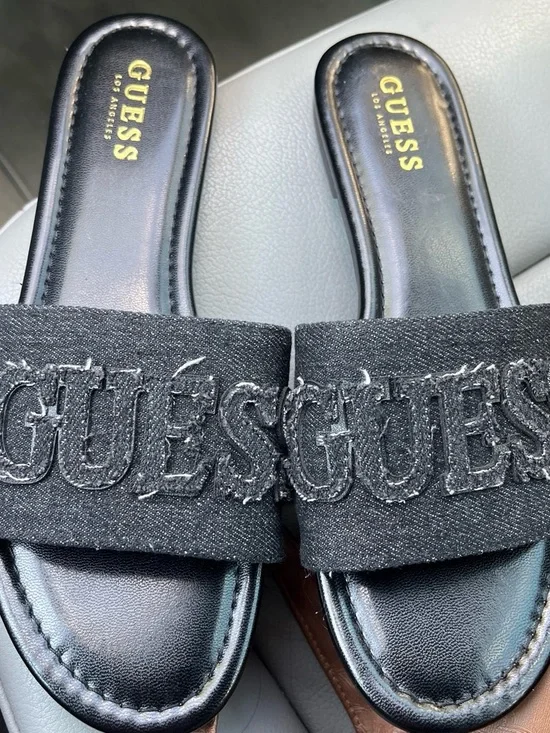 GUESS Black Denim Logo Slide Sandals