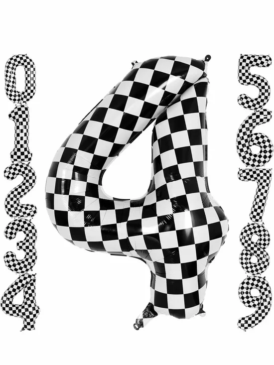 Checkered 40” Number 4 Foil Balloon