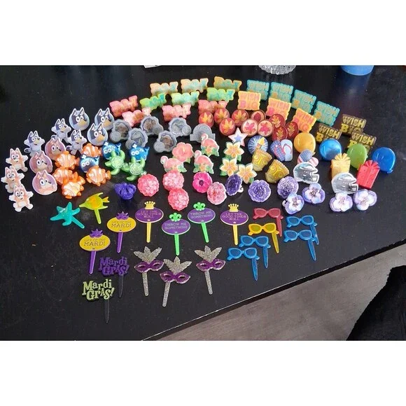 Cupcake Cake Rings Picks Party Decorations Mardi Gras Beach Luau Bluey Dinos