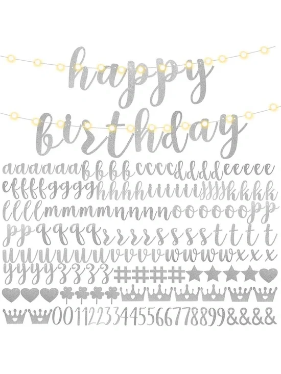NEW Silver Glitter 'Happy Birthday' Letter Banner — Customizable Party Garland 🌺