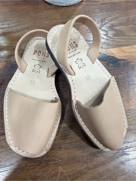 Pons Kids Leather Backstrap Sandals — Natural Beige
