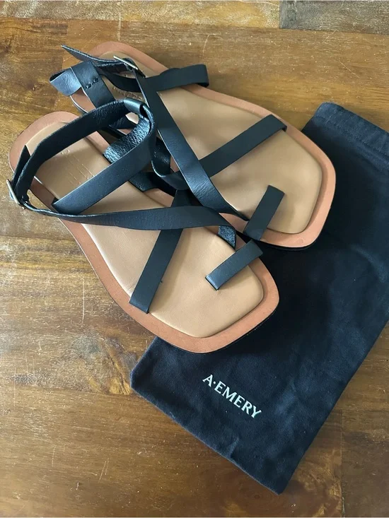 A.Emery x Matteau Black Strappy Leather Sandals - Women's size 39
