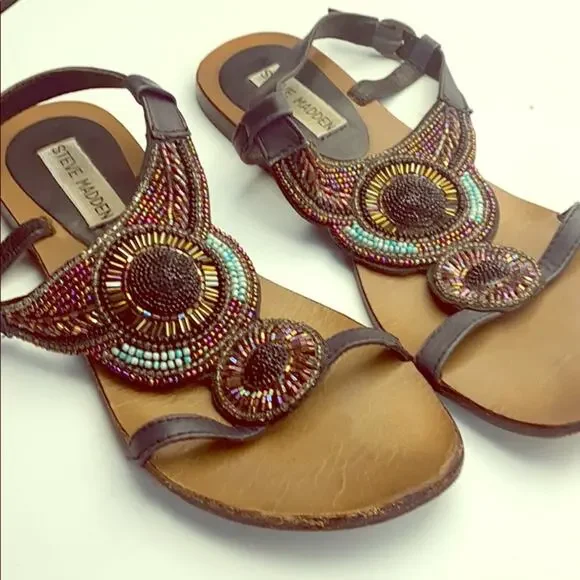 Steve Madden Leather Gem Beaedd Sandals Size 6.5