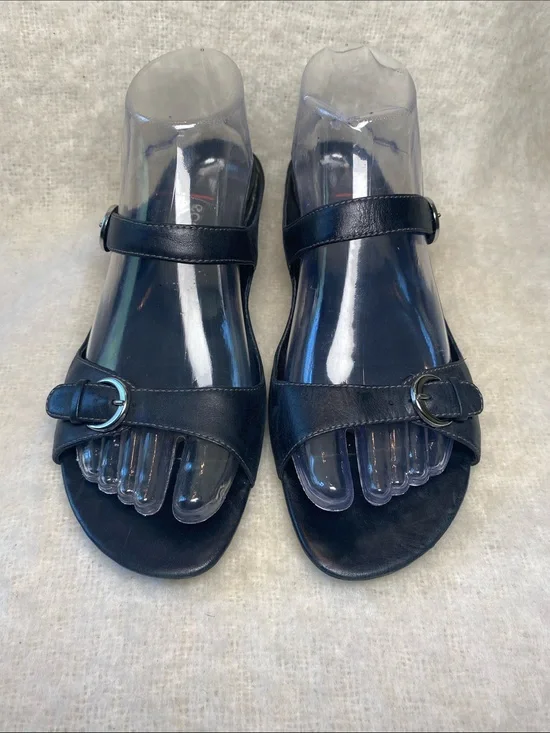 Ecco Women's Black Two-Strap Buckle Sandals