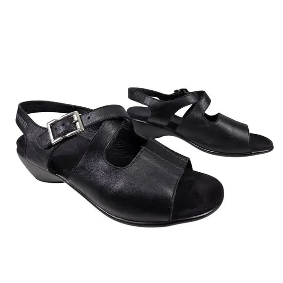 MEPHISTO WOMEN’S BLACK LEATHER COMFORT SANDALS – SIZE EU 39 (US 8–8.5)