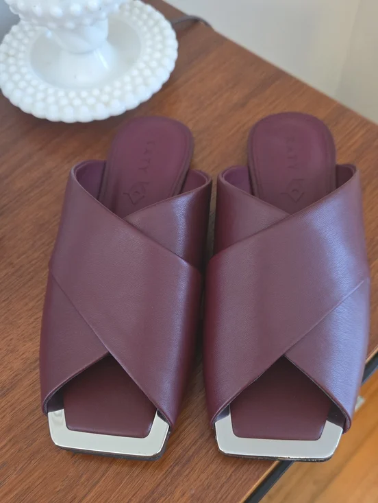 Nwt Katy Perry Burgundy Crisscross Slide Mules with Square Toe Sz 7 1/2
