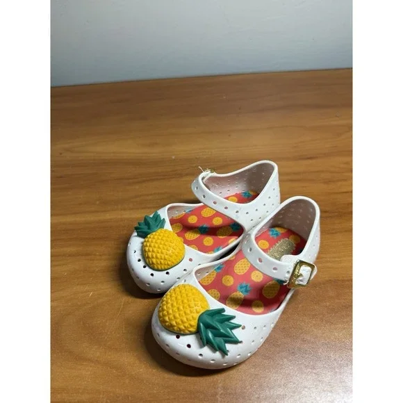 Mini Melissa Toddler Girls White Furadinha Pineapple Mary Jane Shoes Toddler 6
