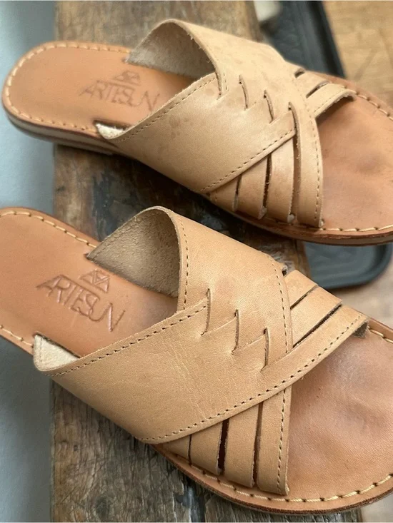 Artesan Tan Leather Slide Sandals