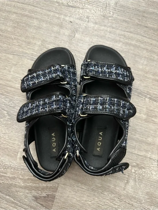 AQUA Black Tweed Strap Sandals