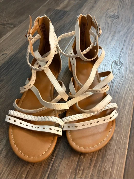 SO Girls Cream Braided Strappy Sandals with Tan Footbed