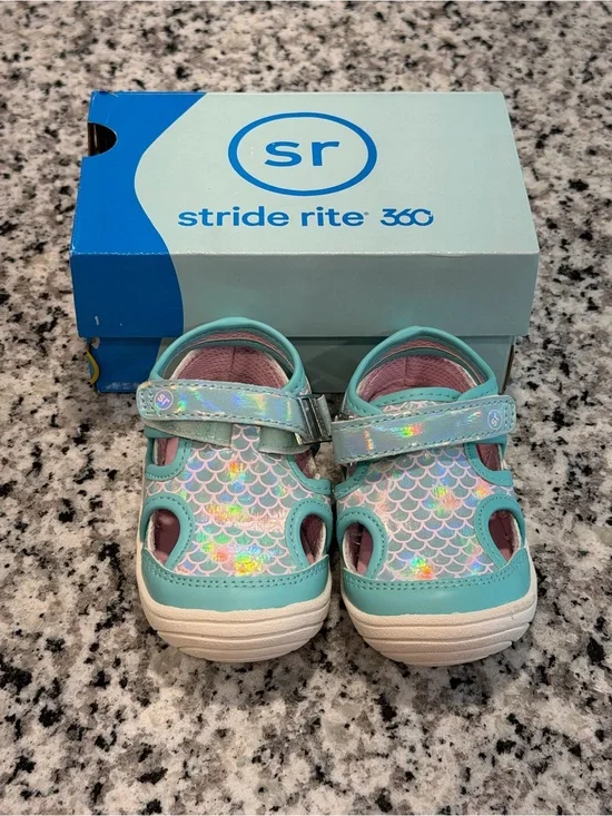 Stride Rite Infant Girls Mint Iridescent Mermaid Water Sandals, Sz 5 Infant NWOT