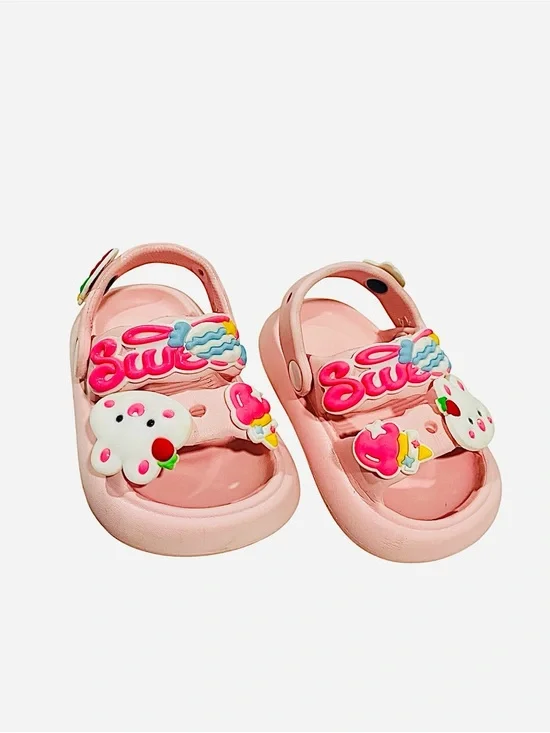 Pink EVA slip-on slides clogs sandals Toddler 5.5  3D charms back strap non-slip