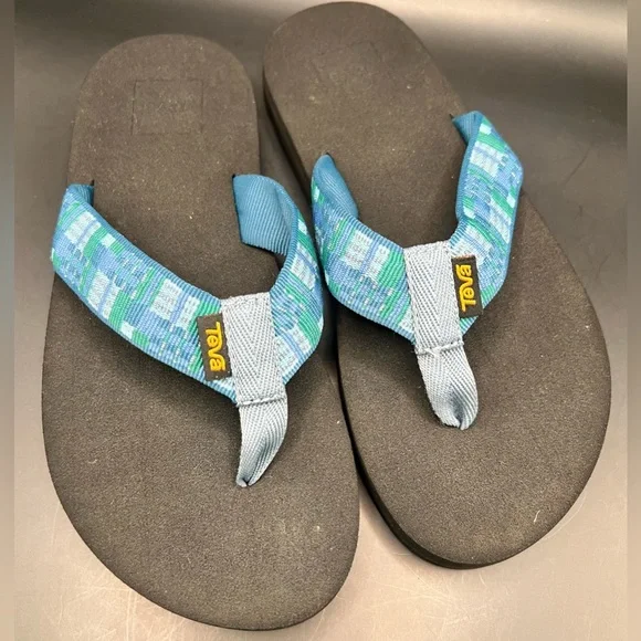 Teva Kids Blue & Green Patterned Flip Flops