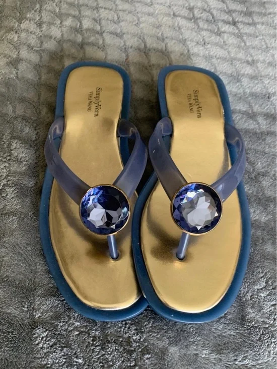 Simply Vera Vera Wang Blue Jeweled Thong Sandals