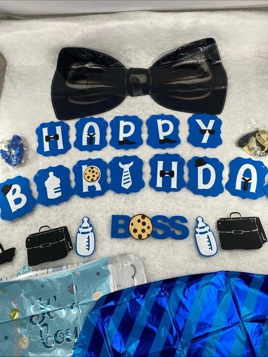 Birthday 'Boss' Banner Party Decoration in Blue and Black it’s a boy party decor