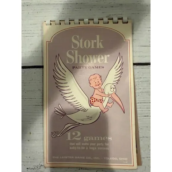 Vintage Stork Shower Party Games Spiral Bound Notepad