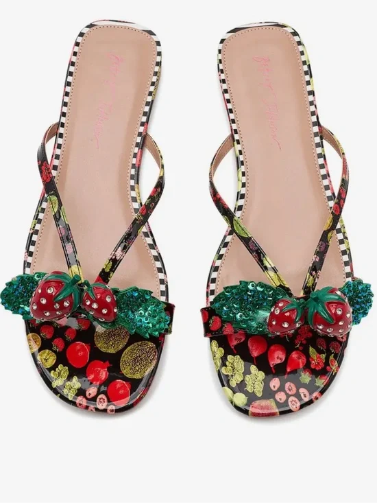 Betsey Johnson Garrik Black Strawberry Embellished Sandals