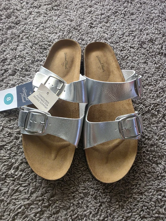 Universal Thread Silver Double-Buckle Slide Sandals