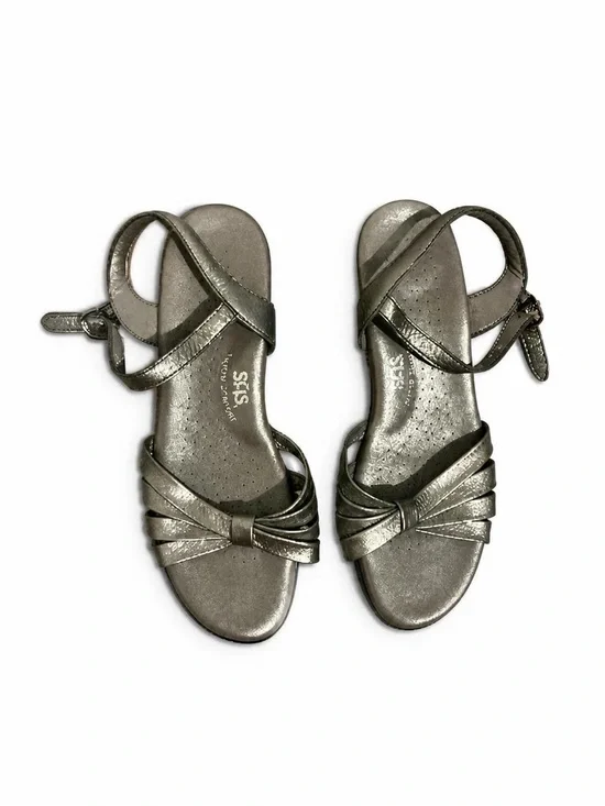 SAS Metallic Pewter Silver Knot-Front Ankle-Strap Sandals