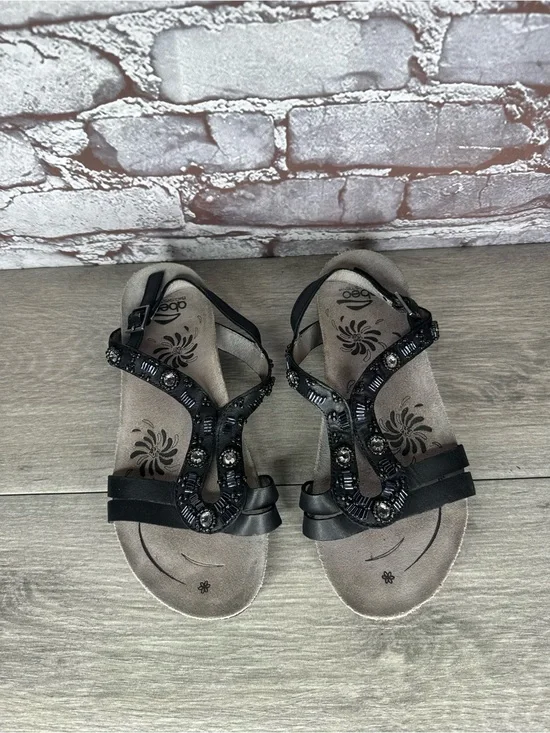 Abeo Neutral Black Leather Cheri Beaded Orthotic Comfort Buckle Sandals Women 7N