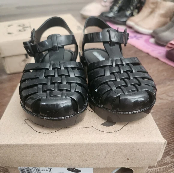 Mini Melissa Black Woven Jelly Sandals