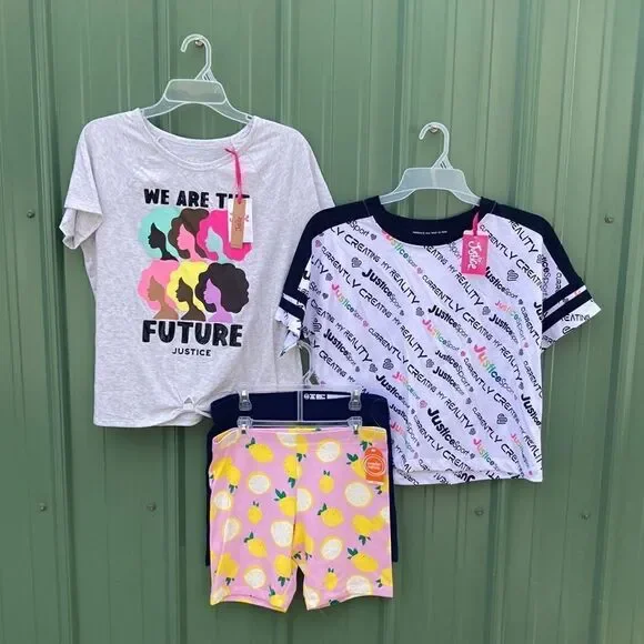 Girls Lightweight Short Sleeve T-Shirts & Bike Shorts 4-Piece Set Size XL Plus