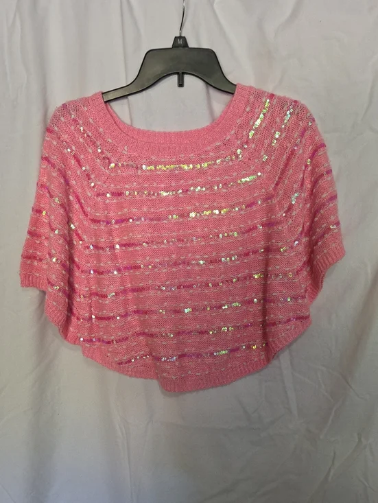 Pink Sequin Knit Girls Cropped Sweater