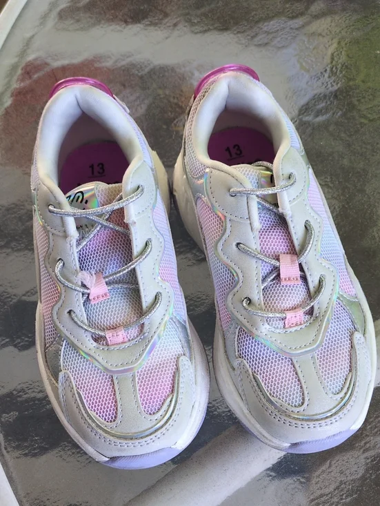 Justice Girls Pink, White & Iridescent Mesh Sneakers