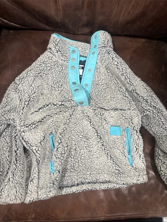Justice Gray Sherpa Pullover with Aqua Trim