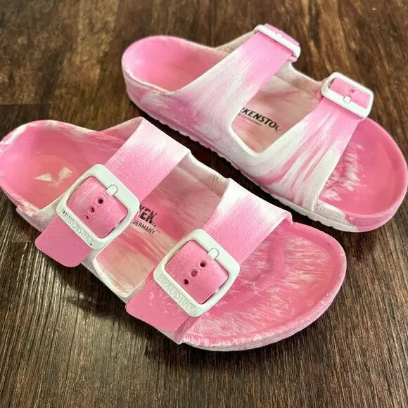 Birkenstock Arizona EVA Kids Candy Pink White Marbled Slide Sandals SZ 33 Youth