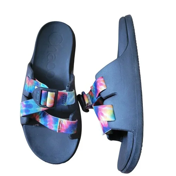 Chaco Youth Summer Rainbow Tie‎ Dye Slide Sandals 4 CHILLOS