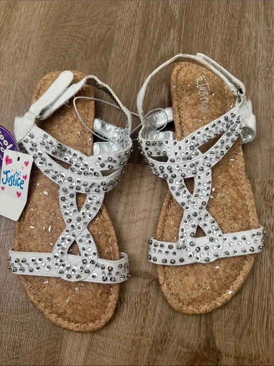 Justice Metallic Silver Studded Girls' Sandals