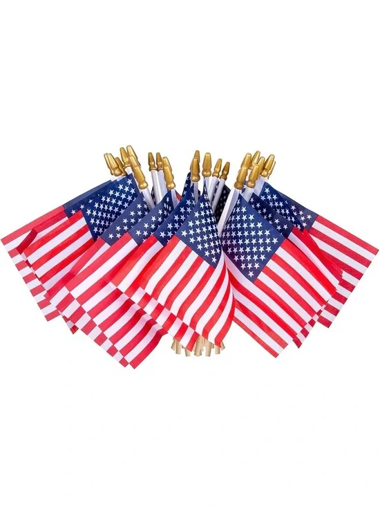 US Flag Handheld Stick Small 4x6 inch Flags - Red, White & Blue (Pack of 24)