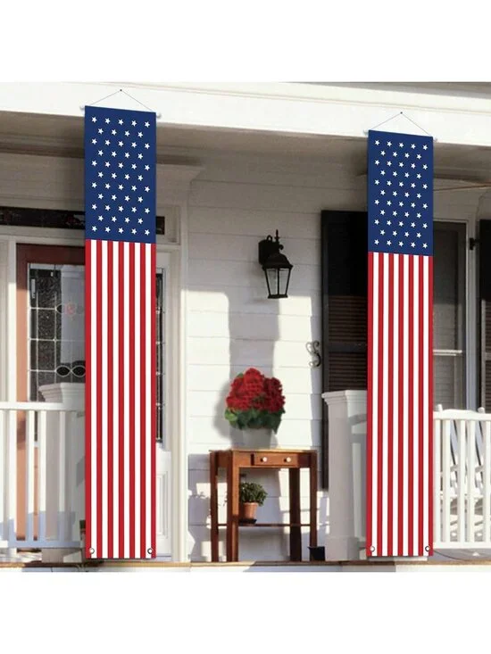 Patriotic 4th of July Outdoor Decorations - American Flag Banners & Porch Sign