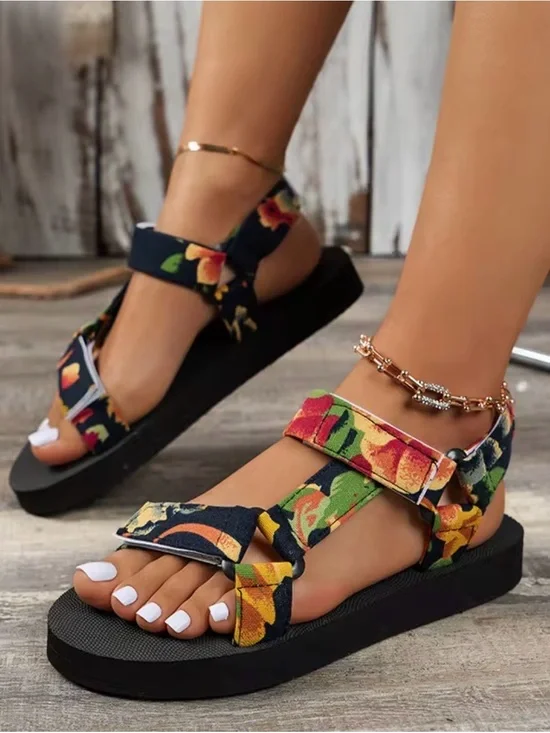 Floral Strap Comfort Sandals for Women - Navy Floral