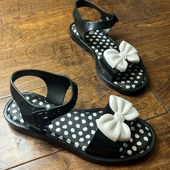 MINI MELISSA MINI MAR SANDAL PRINCESS BLACK & WHITE, size 4
