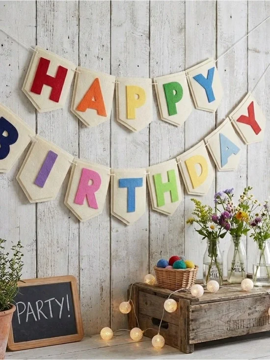 Felt Happy Birthday Banner, Rainbow Party Garland