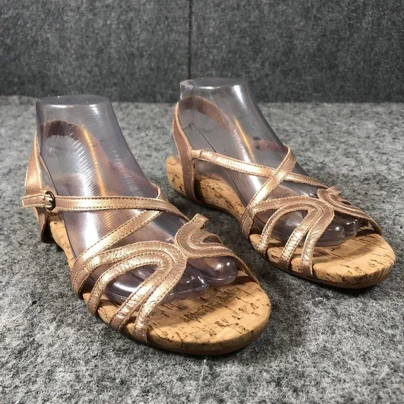 Miss Albright Sandals Womens Size 9‎ Rose Gold Leather Strappy Low Cork Wedge
