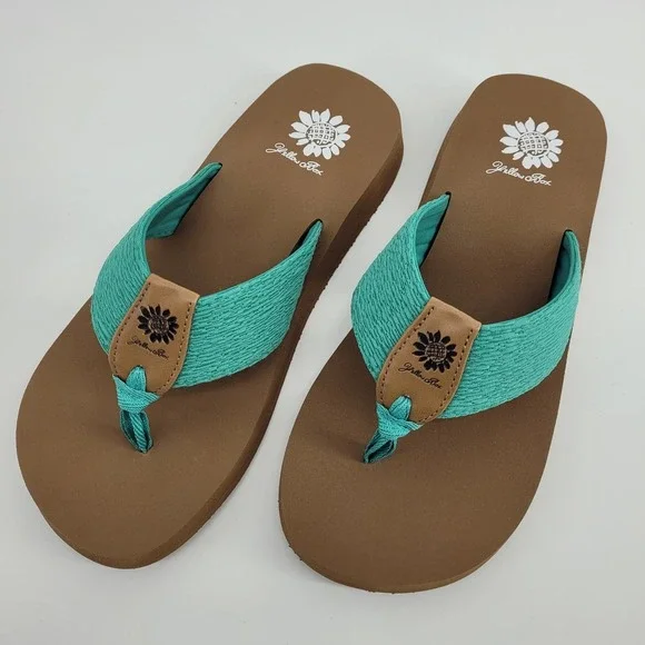 Yellow Box Warton Turquoise Fabric Platform Flip Flop Sandals Womens 8.5 M NEW