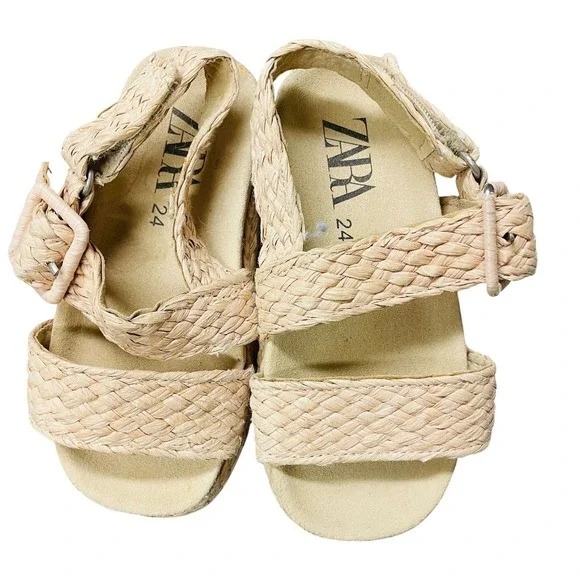 Zara Sandals Tan Woven Raffia Espadrille Toddler 7.5 Boho Summer
