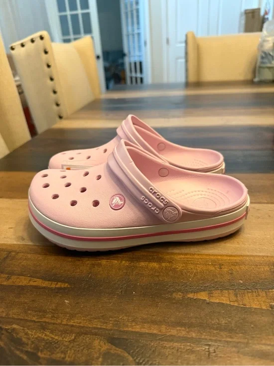 Crocs Crocband Clog Unisex Kids J4 Pink Rubber Round Toe Low Top
