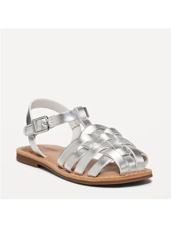 Old Navy Faux-Leather Fisherman Sandals for Toddler Girls Silver Metallic Size 8